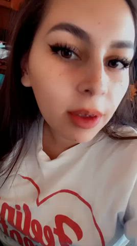 amateur brunette cute drooling girlfriend latina spit spit on face tribute gif