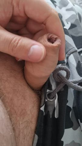 (45) Playing with my little cock, would you join me?