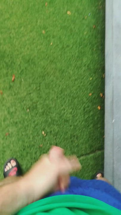 Massive cumshot all over grass outside (DMS OPEN)