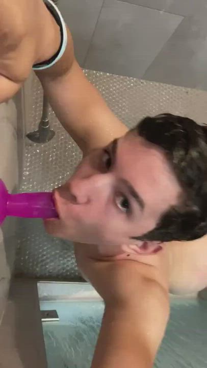 Deepthroating my dildo in the shower>