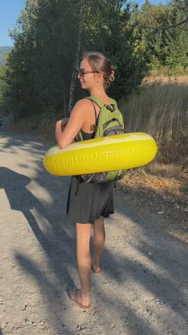 Silly flashing on the path to the beach