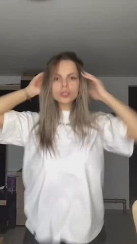 big tits blonde tank top gif