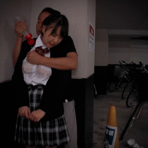 Japanese Asian schoolgirl getting oiled up and forcefully groped