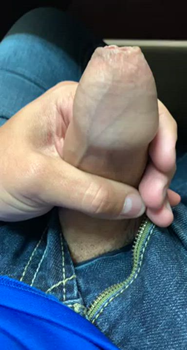 When daddy pulls his foreskin back and cum starts running