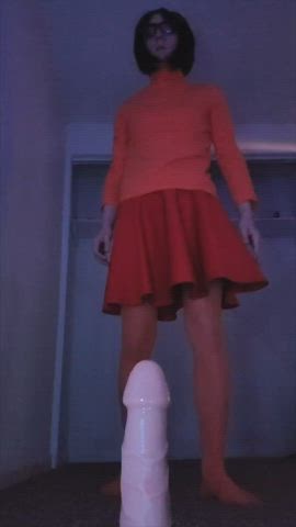 femboy velma teases you by taking off her skirt and then she blows you on halloween