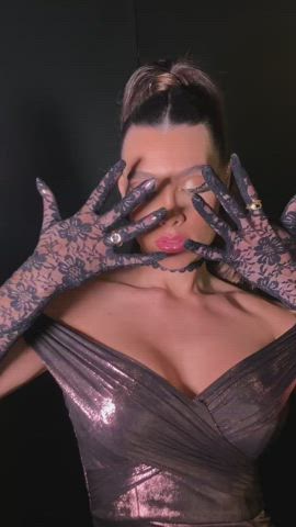 boobs brown eyes brunette dress goddess hair labia sensual tease tiktok gif
