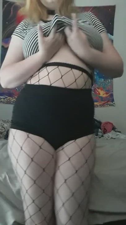 Big Tits Fishnet Glasses Goth Strip gif