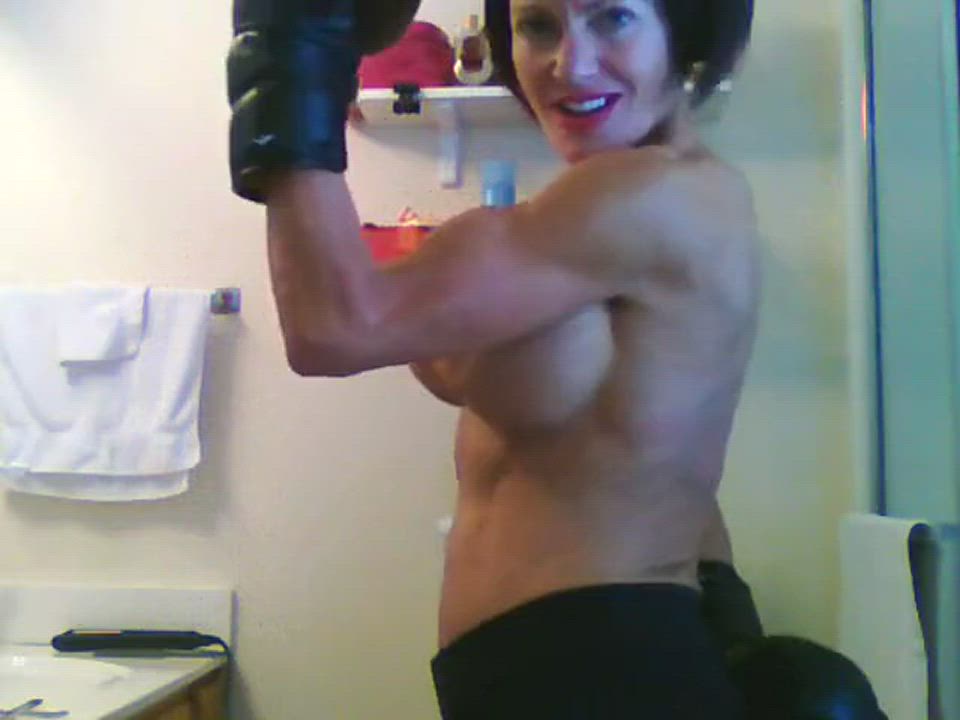 Big Tits Muscular Milf Topless Webcam gif