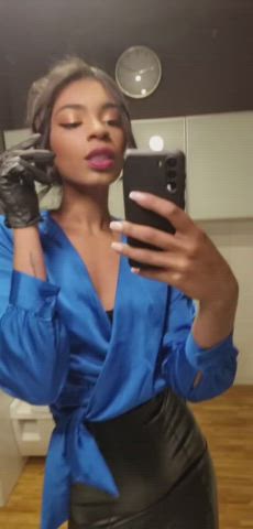 dominatrix ebony femdom latex gloves leather mistress pantyhose gif