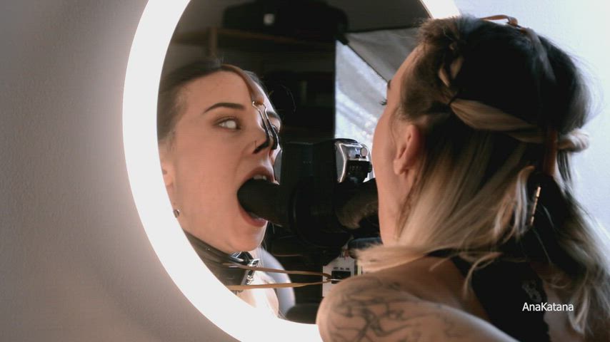 Some deepthroat training with blinding lenses and nose hooks!