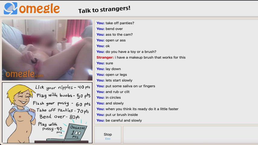 White girl with legs open fuck her pussy with a brush