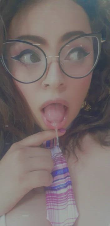 Glasses Spit Tongue Fetish gif