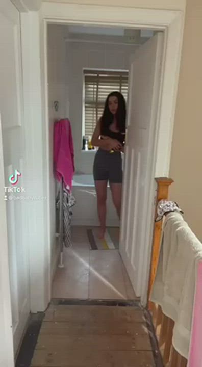 Boobs Brunette Dildo Eye Contact Naked Riding Teen TikTok Tits gif