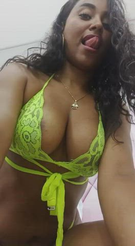 Big Ass Big Tits Curly Hair Ebony Eye Contact Kinky Lingerie Long Hair Mom gif