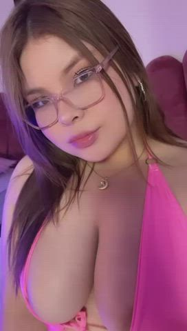 big tits blonde cute fantasy glasses kawaii girl nerd pink teen gif