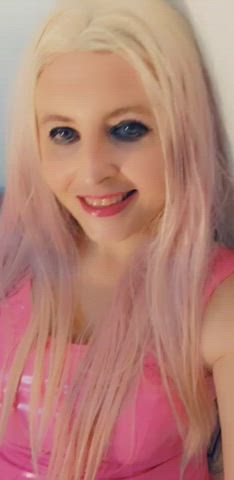 big tits blonde chastity crossdressing pink sissy smile trans gif