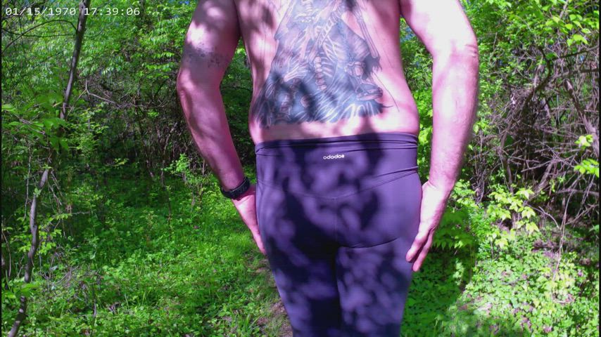 Cock Jerk Off Leggings Nude Outdoor Tights gif