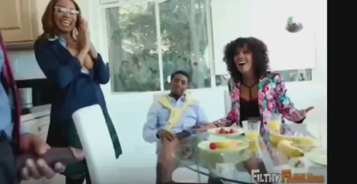 Big Tits Blowjob Cute Ebony Family Jenna Foxx Threesome gif
