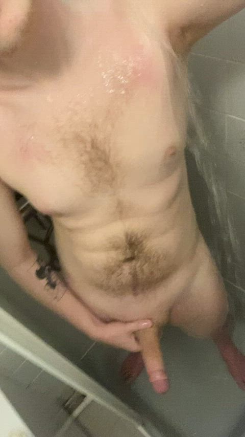 big dick cock gay jerk off male masturbation shower teen teens thick cock uncut gif